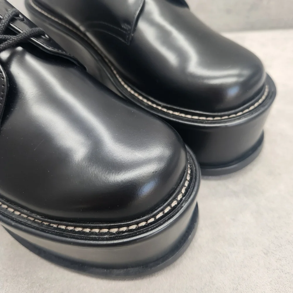 Artisan Platform Derby Shoes Women's 7 Black Leather Chunky Academia New $200